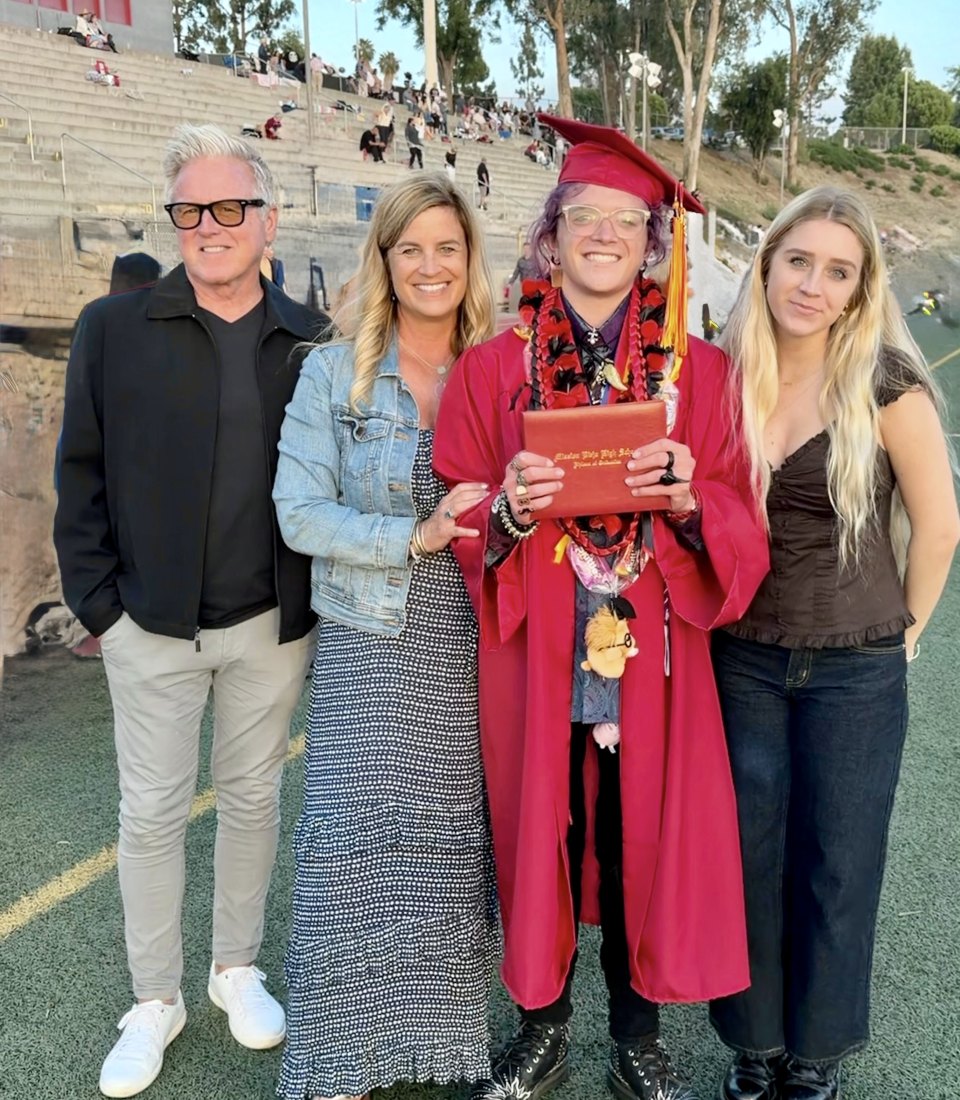 Kris Spowart and her family celebrating a graduation at Mission Viejo High School